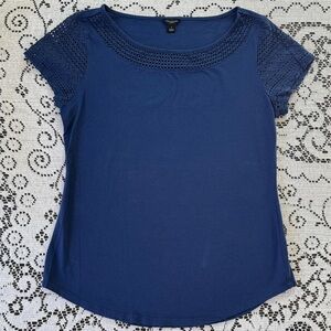 Ann Taylor Women's Blue Lace Sleeve Top
